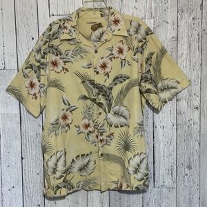 caribbean mens shirt size Large hawaiian silk And Cotto Blend Button Down Yellow